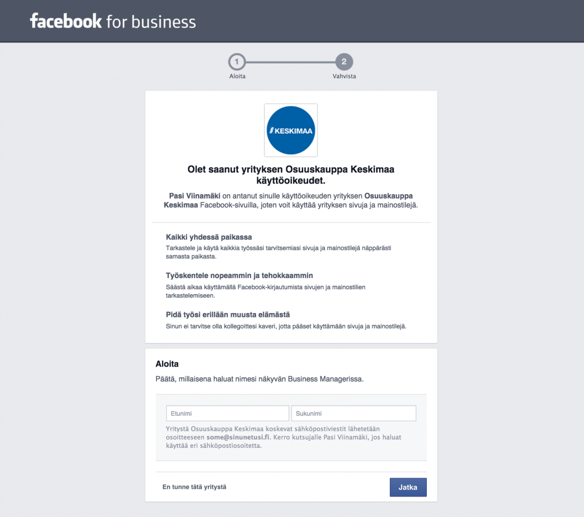 Facebook Business Manageriin liittyminen